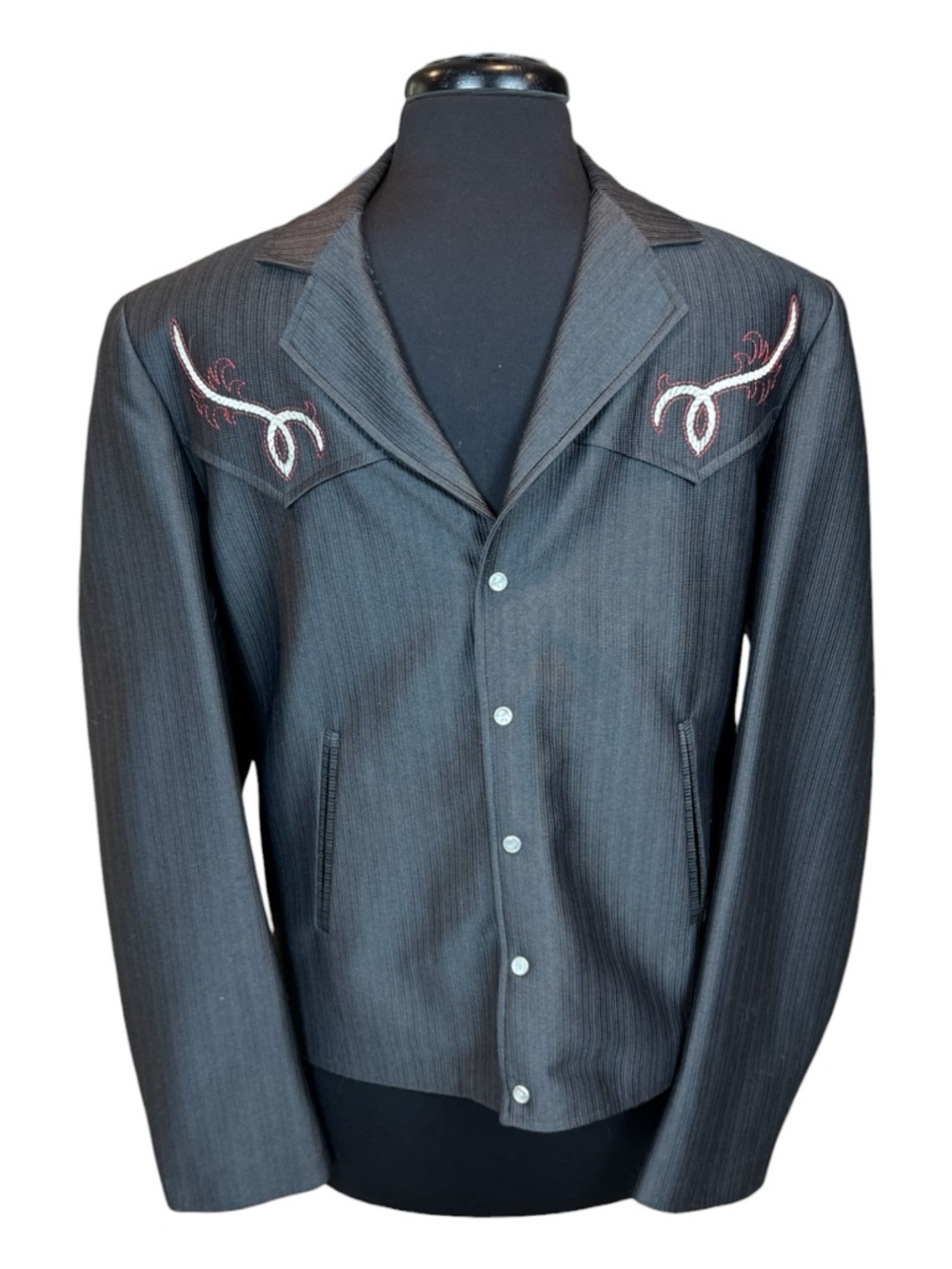 Mesquite By Niver Vintage Gunmetal Gray Embroidered Western Jacket Size 42L